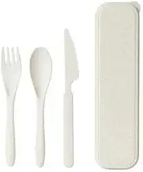 Kit Talheres Reutilizáveis com Estojo Feito com Fibra de Palha de Trigo Biodegradável Ideal Levar na Bolsa, Jogo de Talheres Infantil, PREMIUM (Off White)