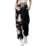 [TXWZM] クリスマス 衣装 レディース クリスマスツリー 雪だるま 雪の結晶 トナカイ サンタ 総柄 ジョガーパンツ スウェットパンツ カジュアル ゆったり ズボン ウエスト 調整 縮める ボトムス 秋冬 春夏 スポーツ フィットネス ダンス(Cブラック,M)