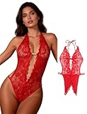 comeondear Body en Dentelle Grande Taille avec Ouverture Lingerie Femme Confortable et Précise Tenue Sexy pour Soirée Honeymoon ou Cadeau de Saint Valentin Rouge,XL