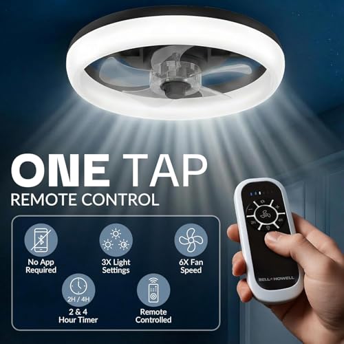 CannonX Black 19” Fandelier Ceiling Fans with Lights and Remote, Low Profile Flush Mount Light Fixture Chandelier Fan for Bedroom, Kitchen, Reversible Motor with 6 Speeds, 3 CCT 3500K-5500K by Bell+Howell - Image 5