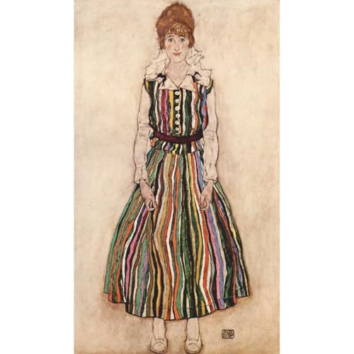 Portrait d'Edith Schiele robe rayée impression giclée toile salon