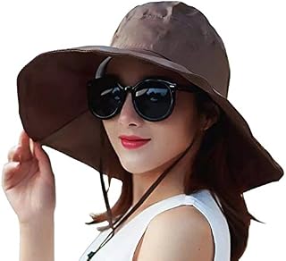 Outdoor UV Protection Rain Cap Waterproof Rain Hat Wide Brim Bucket Hat (Brown)