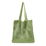 WYNAKESHU Bolsa de crochê para praia de verão, bolsa de mão de tecido de palha, bolsa de compras de viagem de malha para mulheres, Verde, 15 x 9.5 x 4.3 inches