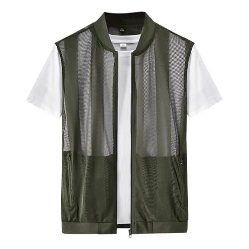 Image of Mesh Sleeveless Vest for Men UK Lightweight Stand Collar Zip-Up Waistcoat with Pockets Breathable Hollow Out Fishing Jacket Summer Casual Gilet Outdoor Fishing Hiking Photography Utility Vests