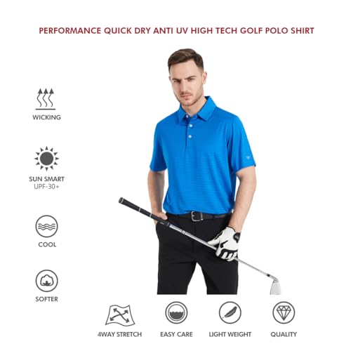 Image of Men's Golf Polo Shirts Short Sleeve Striped Performance Moisture Wicking Dry Fit Golf Shirts for Men