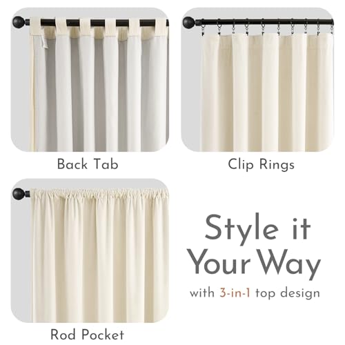 Image of Blackout Ivory Velvet Curtains Neutral Back Tab 52x90 Inch 2 Panels | Enhanced Light Blocking, Lined, For Bedroom & Living Room, Light Shifting Texture, Elegant Drape, Cozy, Rod Pocket