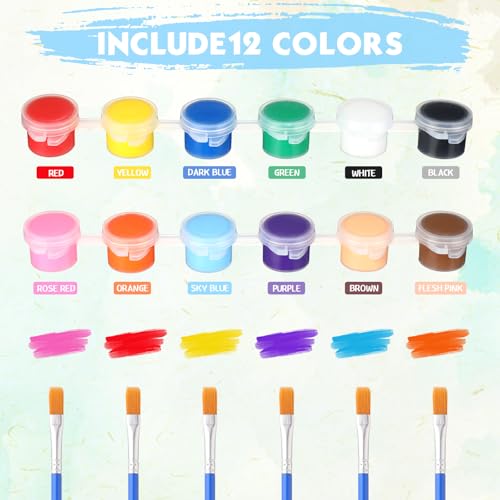 Image of Qilery 100 Sets Mini Acrylic Paint Set 1400 Pcs 12 Colors Acrylic Painting Strips 100 Flat Brushes 100 Pointed Brushes for Adults Home Birthday Art Craft Party Favors (3ml)