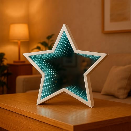 Ideen mit Herz LED star infinity, luminous star with light tunnel effect, decorative star for standing up or hanging, Christmas lighting, with timer function, battery operated, 20 cm x 19 cm