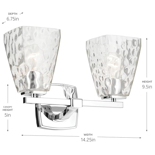 Image of Kichler Marant 14.25 inch 2-Light Bathroom Vanity Light Fixture with Clear Water Glass in Chrome, Modern Wall Mount Light for Bathroom, Powder Room, Over Mirror (14.25 inch W x 9.5 inch H), 55215CHWTR