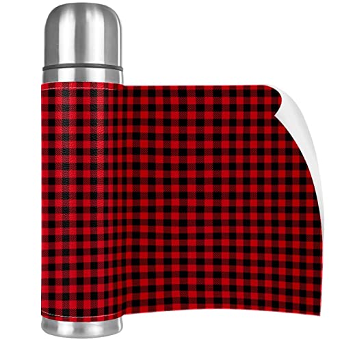 Insulated Water Bottle Stainless Steel Water Bottles Metal Water Bottle, Retro Red Black Plaid #TOP3
