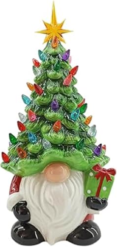 6.3 Inch Ceramic Christmas Tree, Lighted Christmas Gnome,Luminous Ceramic Dwarf Xmas Tree Decorations for Home, Office, Countertop, Desk