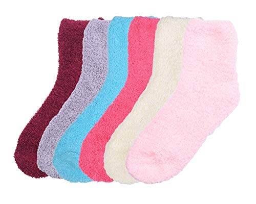 6 Pairs of Super Soft Non-Skid or No Non-Skid Fuzzy Slipper Socks (One Size, D-Plain (No non-skid))