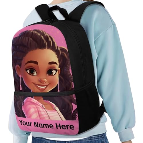 Custom Name African Girls Backpack 10-12 Years Old Afro Bookbag Personalized School Bag for Kids Age 8-10 Black Schoolbag Elementary Middle Student Book Bags With Water Bottle Holder4