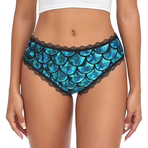 LMNvbz Braguitas estampadas con estampado de escamas de encaje para mujer, suaves, transpirables, de cobertura completa, para un uso diario cómodo, Negro, L