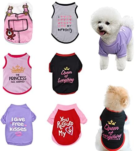 KATOLK 6 Pack Dog Clothes for Small Dogs Boy and Girl, Soft and Breathable Puppy Kitten Dog Shirts with Letters for Pet Dogs Cats, Summer Dog T-Shirts Apparel Sleeveless Vests for Chihuahua Yorkies