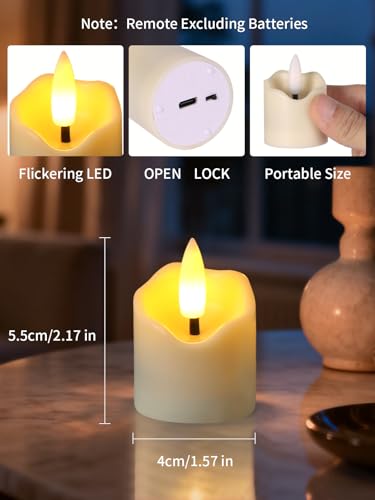 Image of Rechargeable Flameless Tea Light Candles with Timer Remote, 1.5 inchx2.2 inch Electric Fake Flickering Votive Candles for Anniversary Wedding Centerpiece Table Decor Funeral Halloween Christmas, ivory, 6 Pack