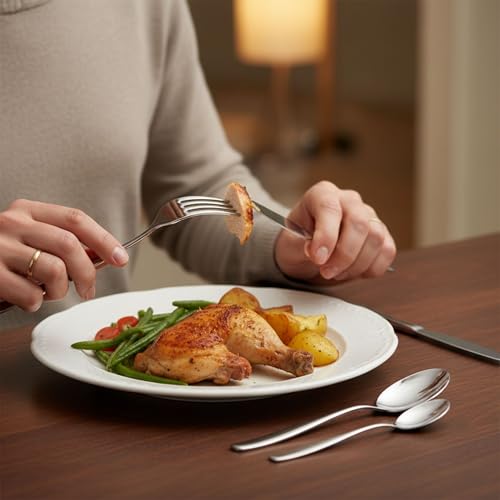 Image of 10 Pcs Silver Cutlery Set for Dining Table the Perfect Mirror Polish Hevy Duty Tableware Including Dinner Spoons, Dinner Forks, Dinner Knives, Dessert Spoons & Dessert Forks