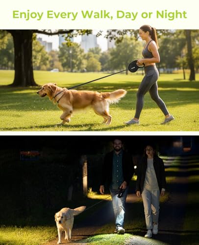Pecute Hundeleine 8m, Rollleine für Hunde mit LED-Licht, 360° Verknotungsfreier verlängerter Leine, Wiederaufladbarem, Rutschfestem Griff und Schnellbremsknopf, für Große bis zu 50 kg Gewicht