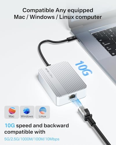 Image of ACASIS USB C to 10G ethernet Adapter Network Compatible only Thunderbolt 3 /4 /USB4 Aluminum Alloy RJ45 to USB C Supports10 /5 /2.5 /1Gbps /100Mb /s for Mac /Windows
