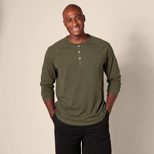 Amazon Essentials Camisa Henley de Manga Larga de Ajuste Entallado Hombre, Verde Oliva Mezcla, L