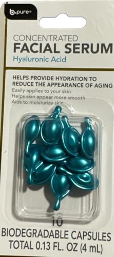Concentrated Facial Serum with Hyaluronic Acid in 10 Biodegradable Capsules Pack, 0.13 fl oz, for Reducing the Appearance of Aging.