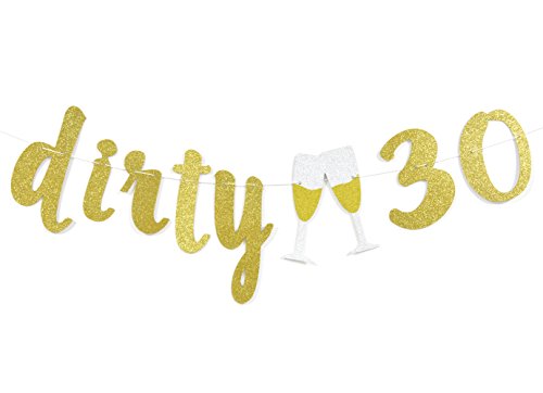 Qttier Dirty 30 Gold Glitter Banner for 30th Birthday Party Decorations