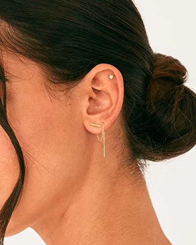 Image of PAVOI 14K Gold Plated Threader Earrings for Women, Statement Chain Earrings | Hypoallergenic Earrings with 925 Sterling Silver Posts, Dangle Chain Threader Earrings Double Piercing