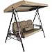 Sunnydaze 3-Person Outdoor Patio Swing Bench with Adjustable Tilt Canopy, Durable Steel Metal Frame, Cushions and Pillow Included, Beige