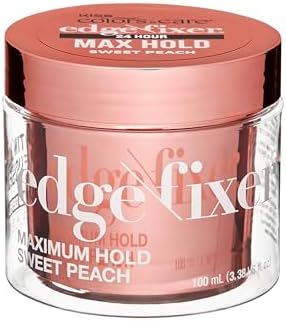 KISS COLORS & CARE Maximum Hold Edge Fixer, Non-Greasy Gel Formula Infused With Biotin B7, 24 Hour Hold, ‘Sweet Peach’ Scented, 3.38 Fl. Oz. (100 ml)