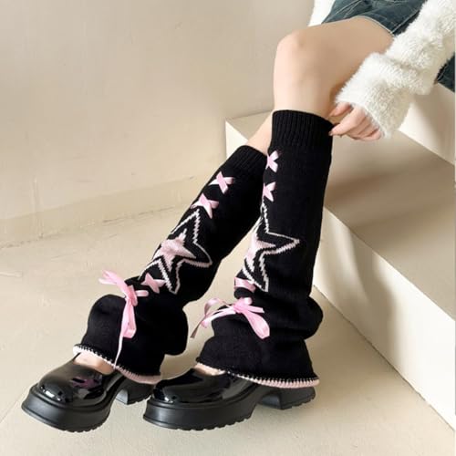 Y2K Leg Warmers for Women - Star Printed Bow Tie Kawaii Knit Sock Japanese Goth Lolita Warmers4