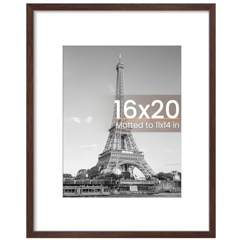 Image of upsimples 16x20 Picture Frame, Display Pictures 11x14 with Mat or 16 x 20 Without, Wall Hanging Poster Frame, Brown, 1 Pack
