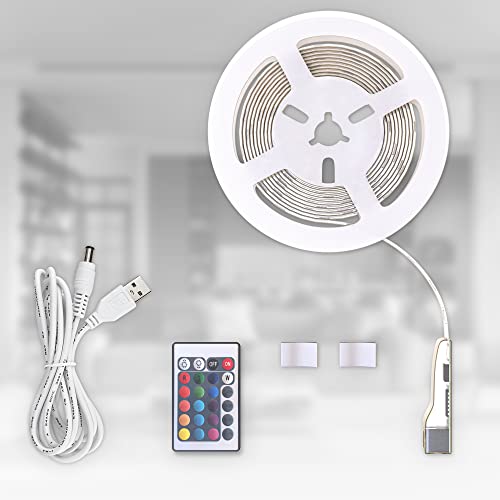 B.K.Licht - USB LED Strip 3 m mit Fernbedienung, buntes RGB, dimmbar, selbstklebend, LED Streifen, Leiste, Zimmer deko, Gaming, Band, Lichtleiste, Lichtband, 300 x 0,2 x 1 cm, Weiß