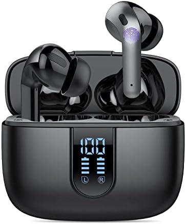 Wekily Bluetooth 5.2 Wireless Headphones, X08 Wireless Earbuds 40H Playtime with LED Power Display, Deep Bass, IPX7 Waterproof Headphones with Touch Control for Sport/Work Earphones (BLACK)