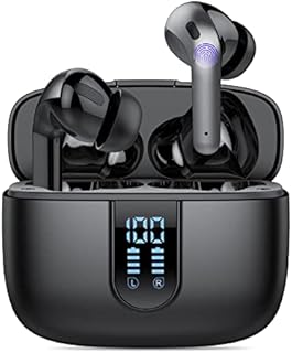 Wekily Bluetooth 5.2 Wireless Headphones, X08 Wireless Earbuds 40H Playtime with LED Power Display, Deep Bass, IPX7 Waterproof Headphones with Touch Control for Sport/Work Earphones (BLACK)