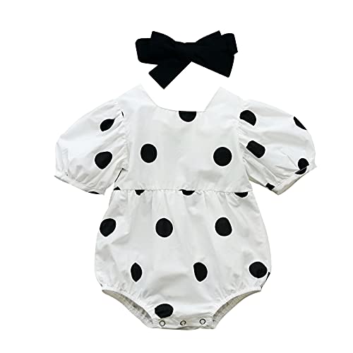 Infant Baby Toddler Girl Polka Dot Romper + Bow Headband, Short Sleeve Sweet Style Jumpsuit for Summer Clothing
