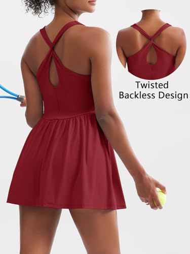 Image of Sexyasasii Women's Summer Athletic Tennis Dress with Built in Shorts and Bra Square Neck Workout Exercise Active Golf Dresses