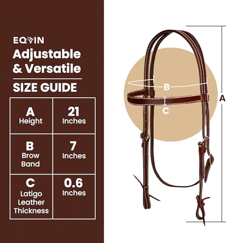 Eqvin Cabeçote de couro premium para cavalos - Cabeçote ajustável feito com couro premium - Cabeçote