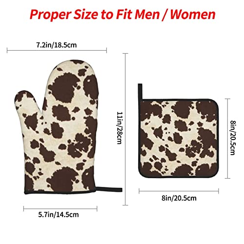 Brown Cowhide- Oven Mitts And Lid Pads, Washable And Comfortable Heat-Resistant Kitchen Non-Slip Microwave Oven Mitts For Cooking, Baking And Grilling #TOP3