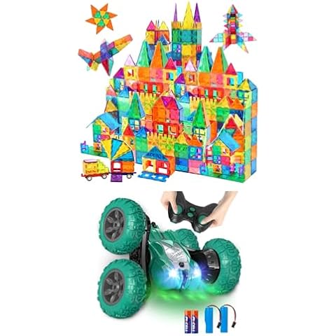 AFUNX 102PCS Magnetic Tiles+1Remote Control Car（Green） Cover