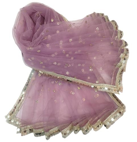 Image of Navti Creations Women's Lightweight Net Dupatta With Sequence Embroidery & Kiran Border (Length 2.25m)