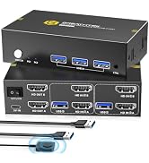 USB3.0 KVM Switch 2 Monitors 2 Computers HDMI 4K@60Hz for PCs Share USB Devices, Dual Monitor KVM...