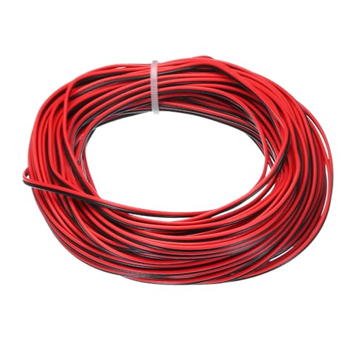 QUARKZMAN Cable Paralelo de PVC de 30 Awg y 2 Conductores, 15 Metros de Largo, Diámetro de 0.03 Pulgadas, Rojo y Negro, Cable Flexible de 30 Awg para Extensión de Cable Led RGB
