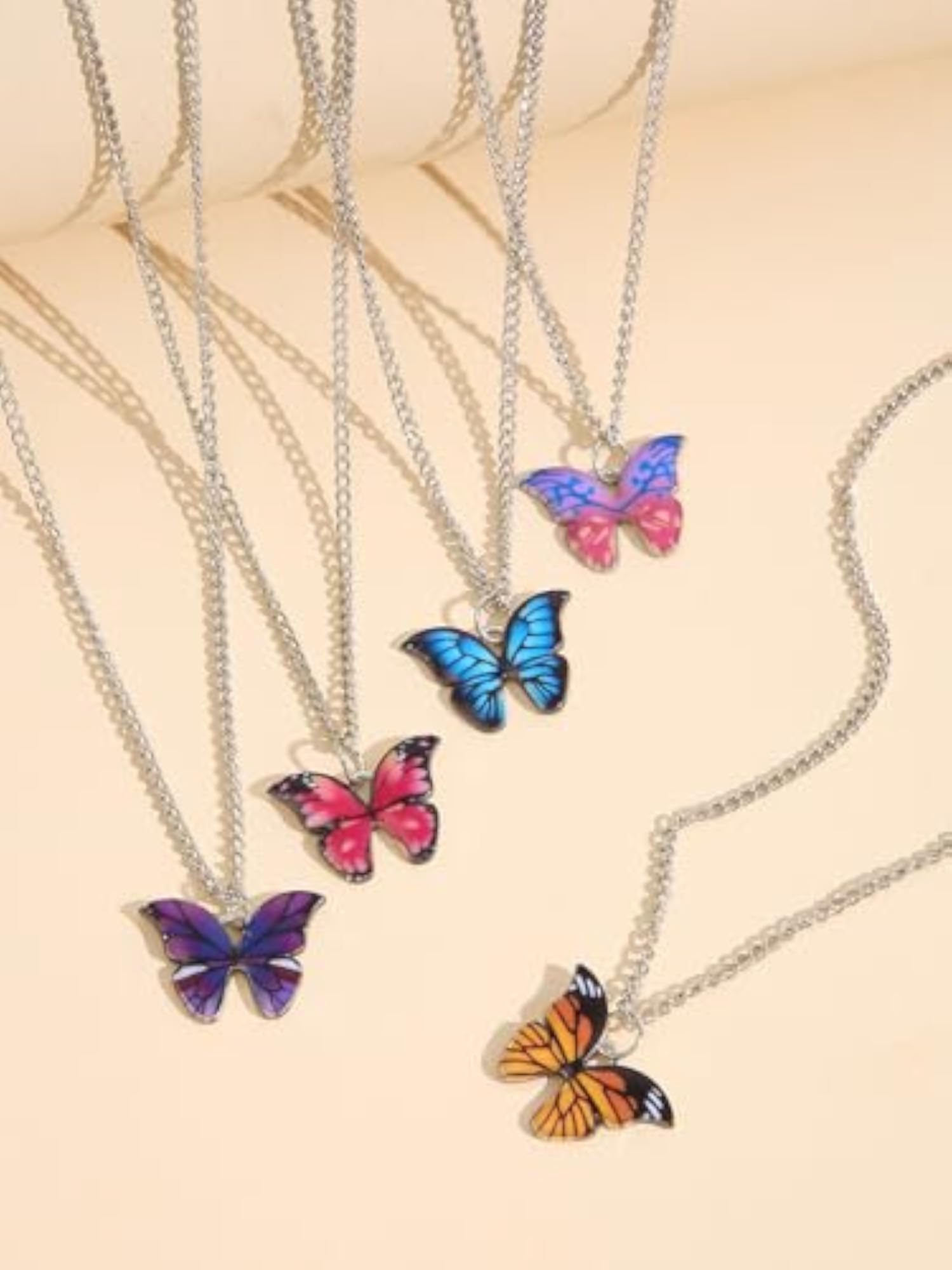 5 Pcs Stylish Butterfly Pendant Necklace Set (Silver)