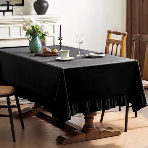Chorowl Black Velvet Tablecloth Rectangular Decorative Ruffle 60x120 Inch by Chorowl - Used condition - Image 2