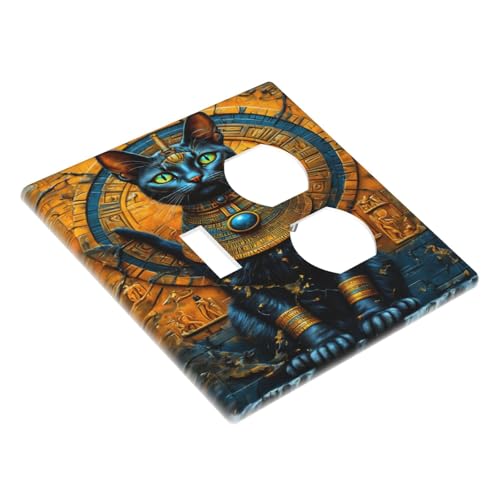 Decorative Outlet Covers Egyptian Black Cat Vintage Gold Decorated 2 Gang Wall Plate Cover Single Toggle Duplex Combo Two Switch Light Switch Cover Plate Faceplate for Home Decor