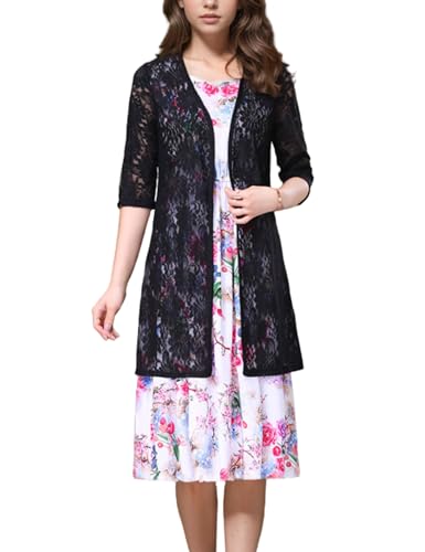 Image of FindThy Women's Short Sleeve Lace Cardigan Floral Crochet Sheer Beach Cover Up Long Kimono