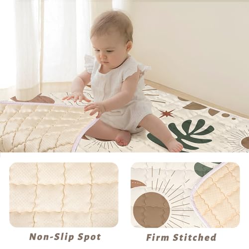 Beavtaens Baby Play Mat, 50x50 Playpen Mat with Super Soft Touch, Activity Mat with Upgraded Anti-Slip Bottom, Machine Washable Crawling Mat for Floor & Picnic (Boho Nature) - Thumbnail 6