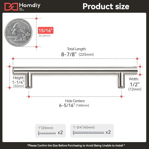 Image of homdiy (100 Pack) Drawer Pulls Brushed Nickel Cabinet Pulls HD201SN Cabinet Hardware Euro Style Drawer Handles 6-1 /4in Hole Centers Kitchen Cabinet Handles Cupboard Handles