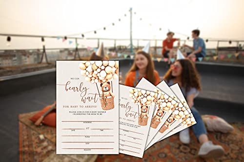 Balloon Bear Baby Shower Party Invitation To Celebrate Mom-To-Be - Baby Shower Invite For Boy Girl - Pregnancy Announcement - Gender Reveal Party - 20 Fill-In Invitation Cards With 20 Envelopes (Invite B001) #TOP4