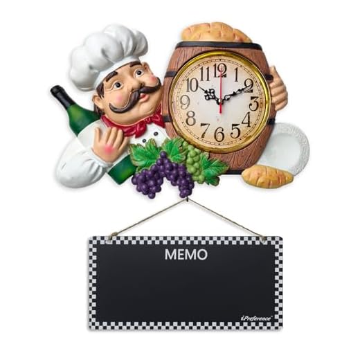 2 in 1 Wall Clock and Black Board with Chef Décor Display and Leave Your Message on The rewritable Black Board, Decoration/Home/Kitchen/Restaurant/Bar